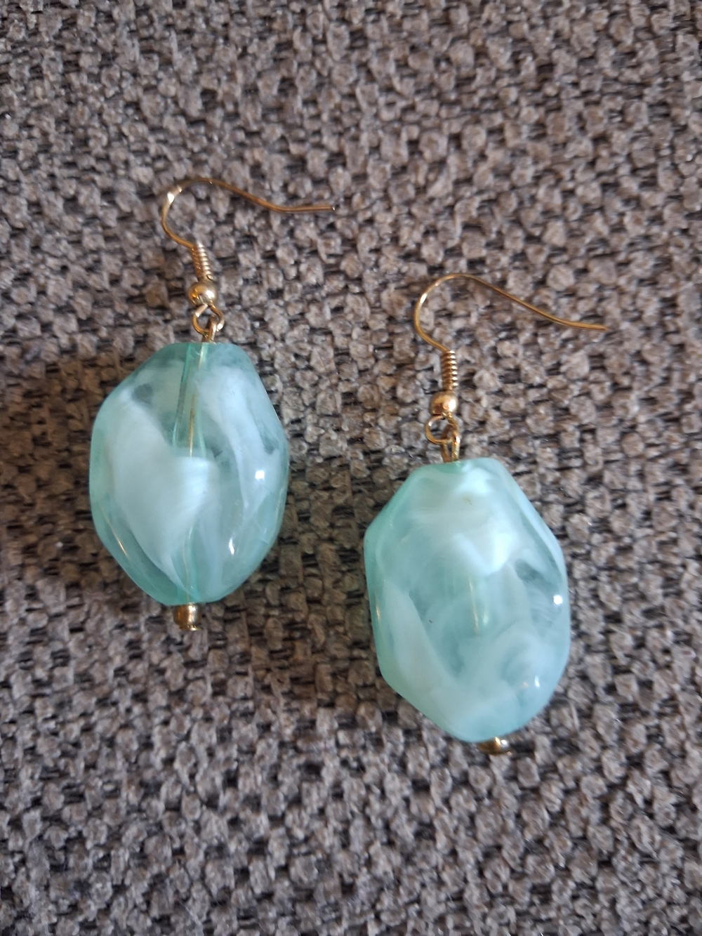 Gold Hook Blue Green Swirled Bead Earrings
